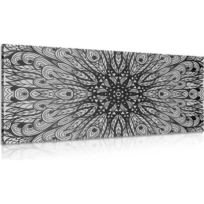 Obraz jedinečný etnický ornament v černobílém provedení - 80x40