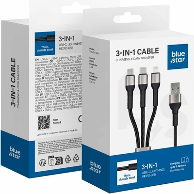 BlueStar TFK-DC-010 USB A na USB C Micro USB Lightning 1,2m černý
