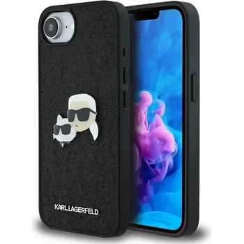 KARL LAGERFELD Fixed Glitter Karl&Choupette Heads Metal Pin iPhone 16e Case - черен (3666339453664)