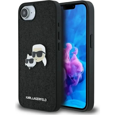 KARL LAGERFELD Fixed Glitter Karl&Choupette Heads Metal Pin iPhone 16e Case - черен (3666339453664)