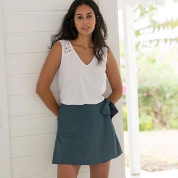 Sukňové šortky s vázačkou modrá