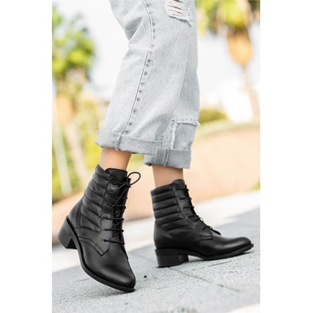 Moda Trend Дамски боти с връзки - Черни #362930 (362930_Черно)