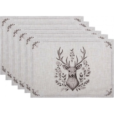 Clayre & Eef Set 6ks béžové textilné prestieranie s jeleňom Gentle Wilderness 48x33 cm