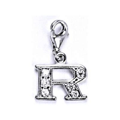 Čištín Stříbrný přívěšek na karabinku se zirkony písmenko R, P 1106