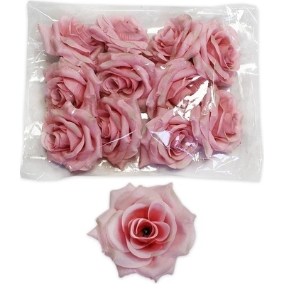Růže hlava polyester 12ks/8cm růžová