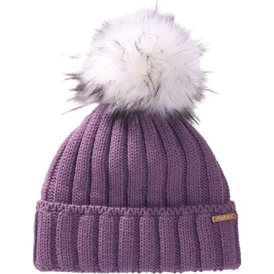 Pletex pletená čepice s fleecovou podšívkou a bambulí z umělé kožešiny L486 Pudrově fialková