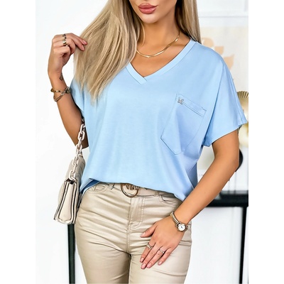 Fashionweek Blúzka s krátkym rukávom V BASIC IT VILMA Modrá