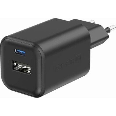 Swissten síťový adaptér gan 1x usb-c 45w pd + 1x usb-a 18w qc černý