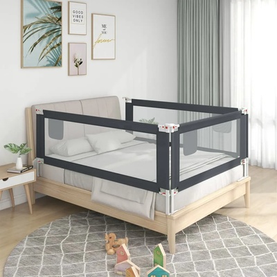 vidaXL Ограничител за бебешко легло, тъмносив, 160x25 см, плат (10230)