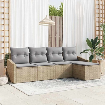 vidaXL Комплект дивани с възглавница 5 pcs Бежово полиратан (3346680)