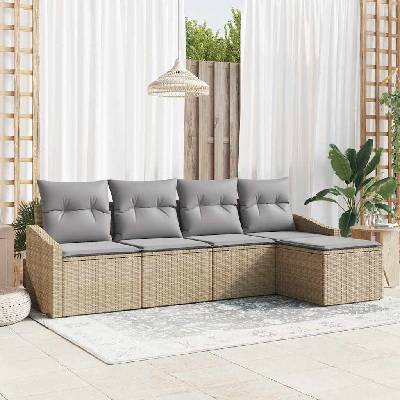 vidaXL Комплект дивани с възглавница 5 pcs Бежово полиратан (3346680)