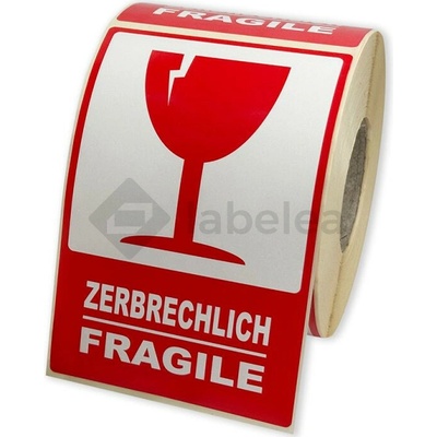 Labelea Samolepiace etikety 80x120 mm ZERBRECHLICH / FRAGILE, na zásielky, 500 etikiet na rolke EKZ080120KREZB