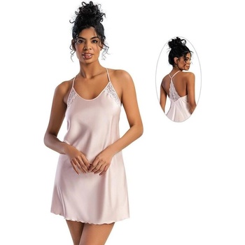 Стилна сатенена нощница в розово с дантела