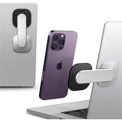 Spigen OneTap Monitor Laptop Mount S312 - магнитна поставка за прикрепяне на iPhone с MagSafe за монитори и дисплеи (сребрист)