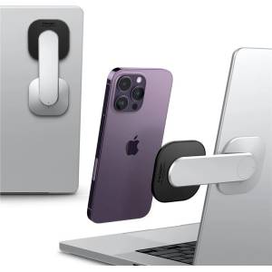 Spigen OneTap Monitor Laptop Mount S312 - магнитна поставка за прикрепяне на iPhone с MagSafe за монитори и дисплеи (сребрист)