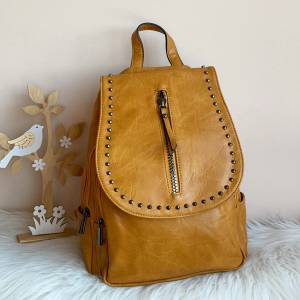  Дамска кожена Жълта раница Модел-8958
