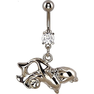 Šperky eshop piercing do břicha dva překřížení delfíni zirkon u ocasu W02.14