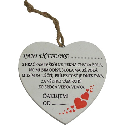 Tabuľka drevená srdce 20cm Učiteľke