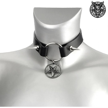 Image 1 of Leather & steel fashion чокър baphomet spikes - lsf9 85