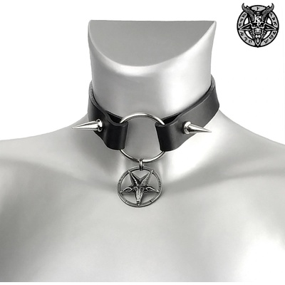 Leather & steel fashion чокър baphomet spikes - lsf9 85