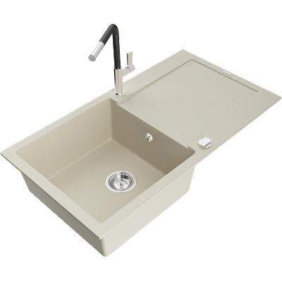 Mexen Leo гранитна мивка с 1 отделение с отцедник и кухненски смесител Flora, бежов - 6501-69-670401-07 (6501-69-670401-07)