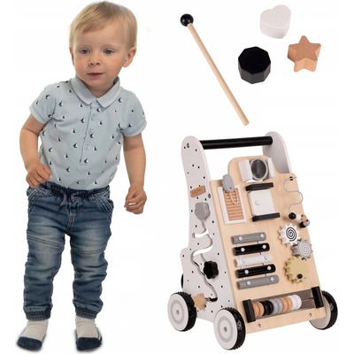 KiddyMoon Dřevěné interaktivní chodítko odrážedlo Pro Děti WK-001