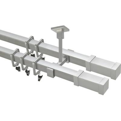 OK-GarnýžeCZ Garnýž kovová hranatá dvouřadá 20x20mm Zanotti double satina 290 cm do stěny / na tunýlek - bez kroužků