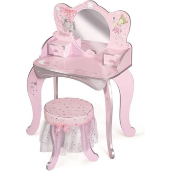 DeCuevas 55534 Дървена тоалетка с огледало, дървен стол и аксесоари