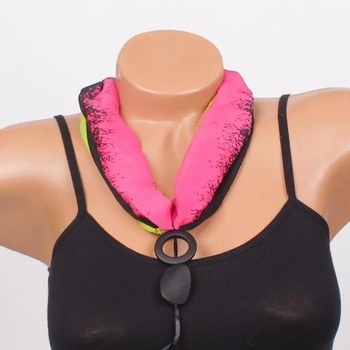 Image 1 of Трицветно фишу-колие в черно, зелено и розово с висулки