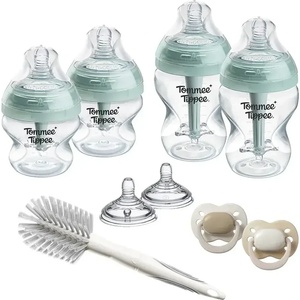 Tommee Tippee Комплект от 4 броя самостерилизиращи се бебешки шишета за хранене Tommee Tippee Advanced Anti-Colic, 2 бр. биберони, 2 бр. залъгалки и четка за почистване на шишета