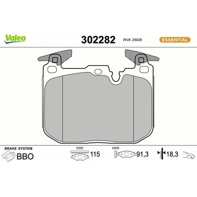 Sada brzdových destiček, kotoučová brzda VALEO 302282