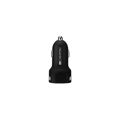 CANYON Аксесоари за автомобили CANYON C-04, Universal 2xUSB car adapter, Input 12V-24V, Output 5V-2.4A, with Smart IC, black rubber coating with silver electroplated ring, 59.5*28.7*28.7mm, 0.019kg (CNE-CCA04B)