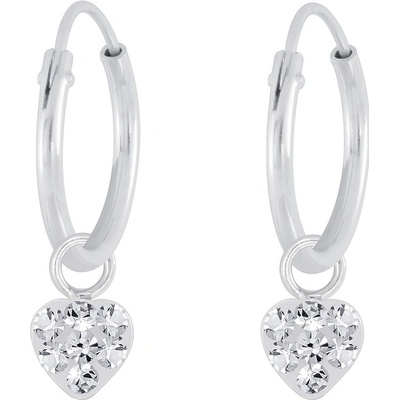 Luminosa stříbrné náušnice kruhy s KRIŠTÁLOVÝM SRDÍČKEM SE-V-002