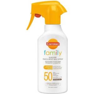 Carroten Слънцезащитно мляко за лице и тяло, Carroten Waterproof Spray Sunscreen Face & Body Cream Family 50SPF 270ml