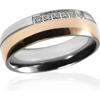 BM Jewellery Dámský prsten se zirkony z chirurgické oceli GOLD S46110
