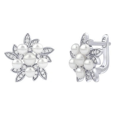Silvego Strieborné náušnice Rebecca s pravými perlami a Brilliance Zirconia FW3667EW