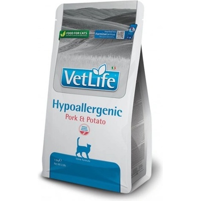 Farmina Vet Life Hypoallergenic Pork Potato - Пълноценна диетична храна за котки за намаляване на непоносимостта към някои съставки и хранителни вещества - 0, 4 кг, Италия - PVN0040014