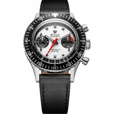 Nivada Grenchen Chronomaster White Panda - Black leather