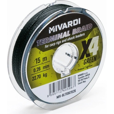 Mivardi Pletená šnúra Terminal X4 Braid Green 15 m - 0,12 mm 8,95 kg