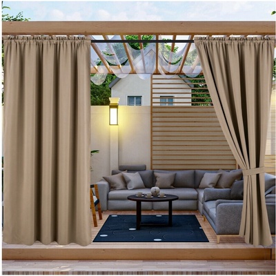 Vodeodolný záhradný záves so zavesením na tunel do altánku/na terasu v tmavo béžovej farbe béžová Šírka 155 cm | Dĺžka 220 cm