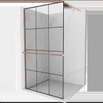 Mexen Kioto+ преграда за душ с рафт Walk-in 100 x 200 cm, черна решетка, изчеткана мед - 800-100-121-65-77 (800-100-121-65-77)