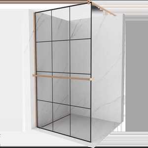 Mexen Kioto+ преграда за душ с рафт Walk-in 100 x 200 cm, черна решетка, изчеткана мед - 800-100-121-65-77 (800-100-121-65-77)
