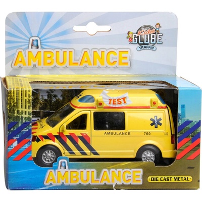 Kids Globe Traffic ambulancia 14 cm kov spätný chod na batérie svetlo a zvuk