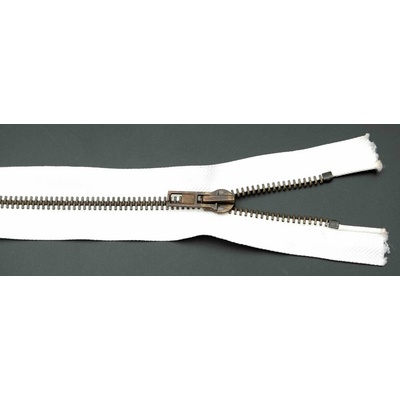 Jeansové zipsy starokovové č. 5 nedeliteľné - dĺžka 6 cm - 25 cm 14 cm biela