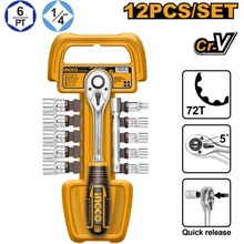 INGCO Dugókulcs készlet 12 részes 1/4" 5-14 mm CrV