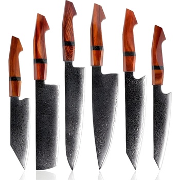 HARAHU Комплект дамаски ножове ki-35078 - 6бр / Кафяв kp35078 (ki-35078)