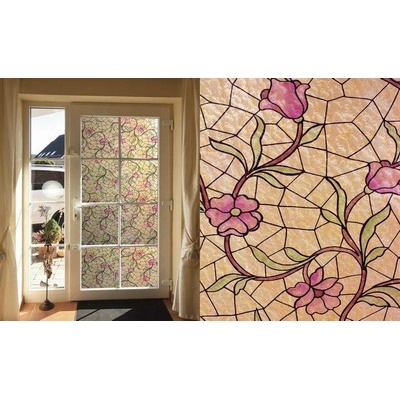 Transparentní samolepící fólie VITRÁŽ KVĚTY 11-2240 šíře 45 cm Cena za roli 15bm