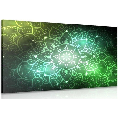 Obraz Mandala s galaktickým pozadím v odstínech zelené - 120x80
