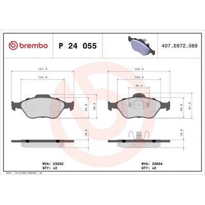 Sada brzdových destiček, vždy 4 kusy v sadě BREMBO P 24 055 (P24055)