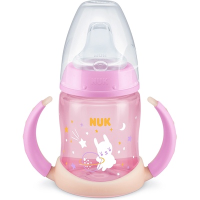 Nuk Преходна чаша със силиконов накрайник NUK - First Choice, Glow in the Dark, TC, 150 ml, Розова (10215326-Розов)